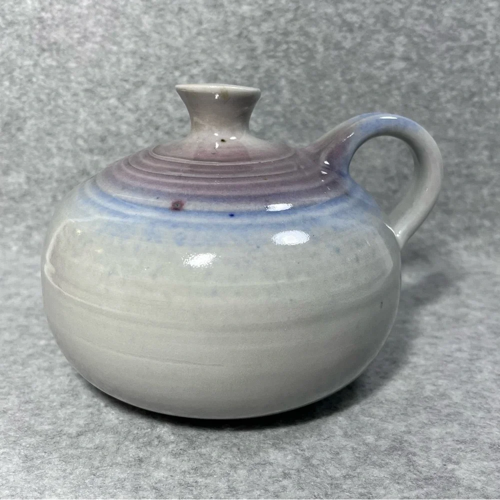 Studio Art Pottery Vase Signed Glazed Stoneware w Handle‎ Pitcher Boho Signed
